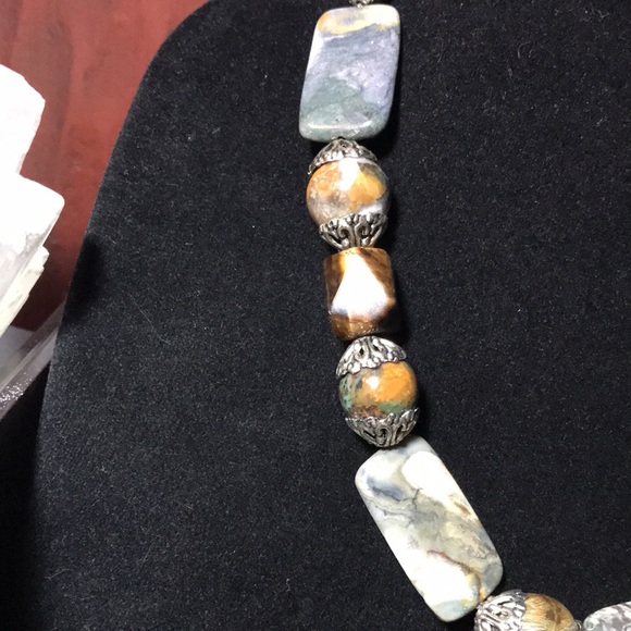 Semiprecious Jasper Tigers Eye Stone 19”L Necklace Toggle Clasp Handmade EVC - Picture 5 of 11